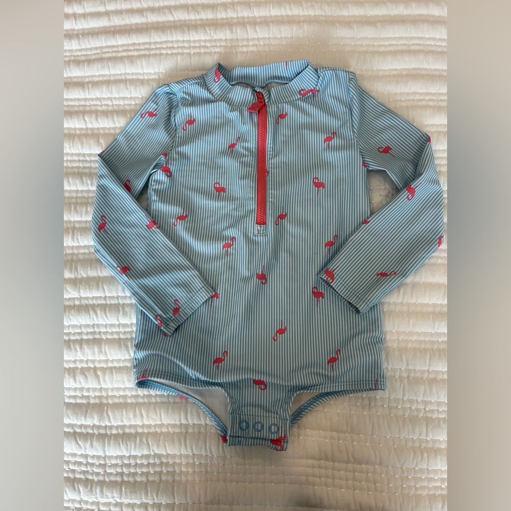 Carter’s Toddler Girls Flamingo Striped Rashguard Swimsuit Size 3T